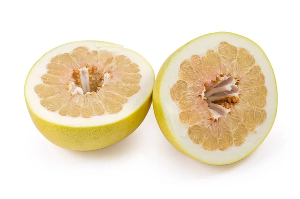 Two Halves Ripe Pomelo Fruit Cut White Background — Foto de Stock