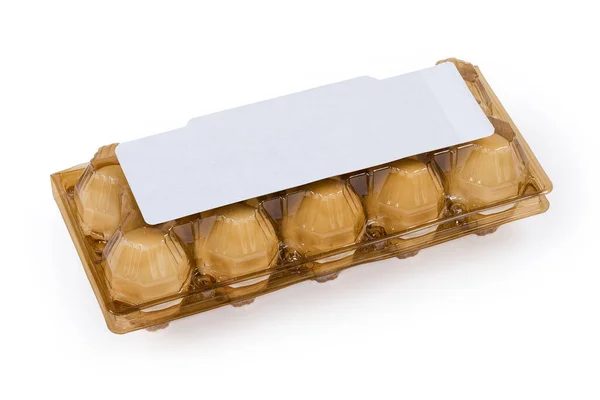 Chicken Eggs Closed Brown Plastic Transparent Disposable Egg Packaging Tray — 스톡 사진