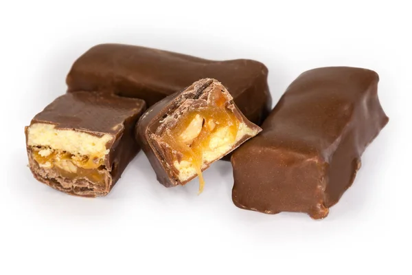 Caramelos Chocolate Enteros Mitad Forma Rectangular Con Turrón Suave Nueces — Foto de Stock