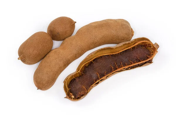 Frutos Tamarindo Maduros Secos Forma Vagem Nas Suas Conchas Uma — Fotografia de Stock