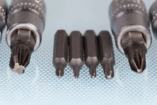 Set Interchangeable Crosspoint Bits Different Sizes Mini Screwdriver Same Bits — стоковое фото