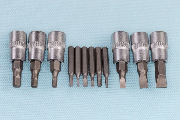 Sets Interchangeable Flat Hexagonal Bits Different Sizes Mini Screwdriver Common — ストック写真