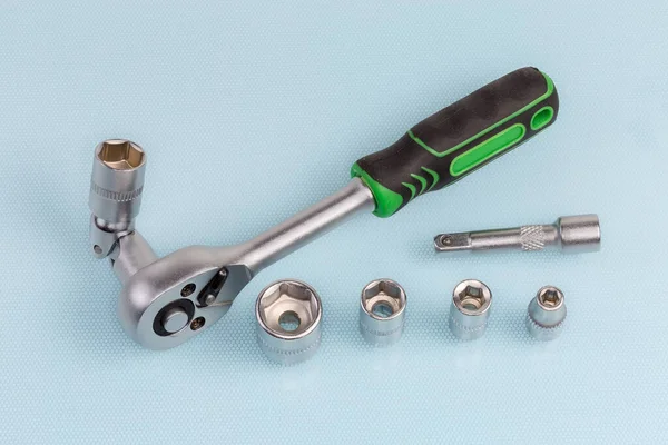 Ratchet Wrench Hexagonal Socket Which Inserted Gimbal Joint Adapter Extension — стоковое фото