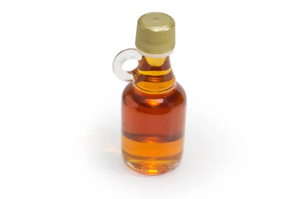 Maple Syrup Closed Small Glass Bottle White Background — Stockfoto