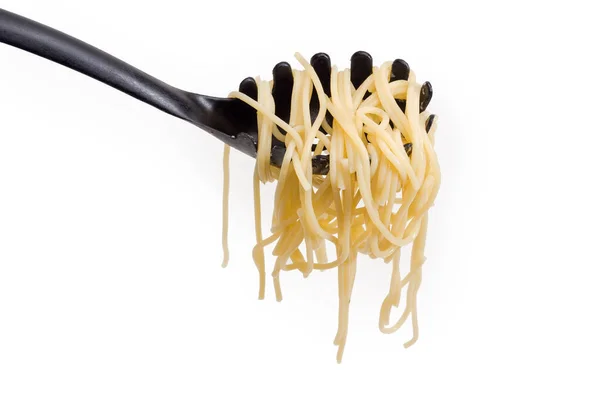 Fragment Plastic Pasta Server Some Cooked Long Thin Cylindrical Pasta — Fotografia de Stock