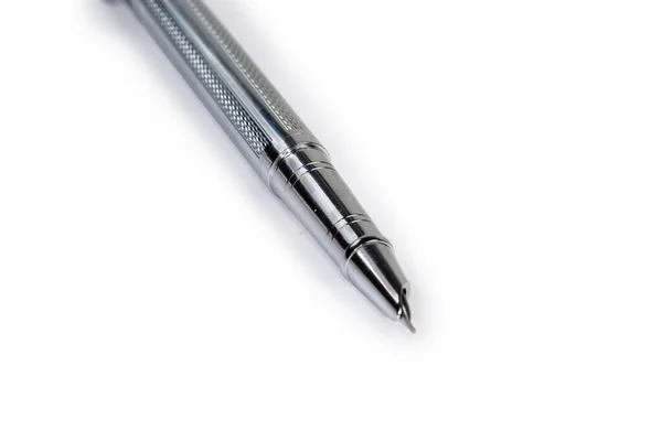 Fragment Modern Luxury Metal Fountain Pen White Background Close Selective — Stockfoto