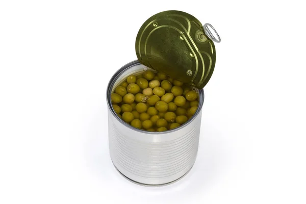 Canned Green Peas Open Tin Can Easy Openable Lid White — Stockfoto