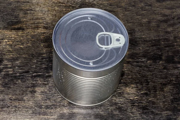 Sealed Tin Can Canned Vegetable Easy Openable Lid Black Surface — Foto Stock