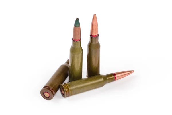 Service Rifle Cartridges Different Purpoces White Background Close — Fotografia de Stock