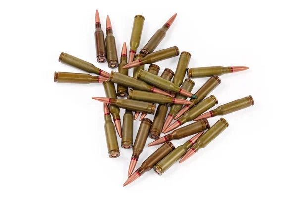 Heap Service Rifle Cartridges White Background Top View — 스톡 사진