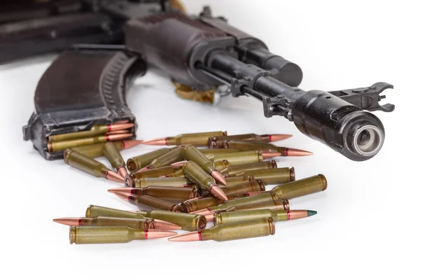 Heap Service Rifle Cartridges Blurred Background Front End Assault Rifle — стоковое фото