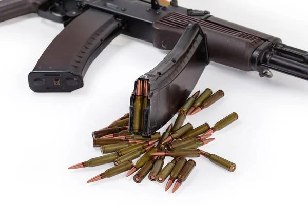 Heap Service Rifle Cartridges Loaded Rifle Magazine Blurred Background Assault — Stockfoto