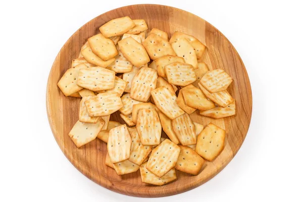 Savory Crackers Onion Addition Preparing Wooden Dish Top View White — Stock Photo, Image