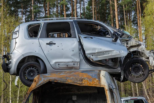 Irpin Ucraina Apr 2022 Parte Laterale Dell Auto Civile Che — Foto Stock