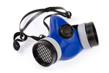 Reusable half-face elastomeric air-purifying respirator with replaceable filters on a white background clipart
