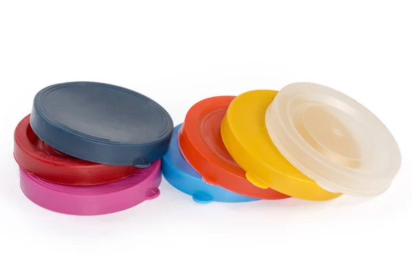 Redondo Reutilizable Utiliza Tapas Colores Transparentes Hechas Con Plástico Elástico —  Fotos de Stock