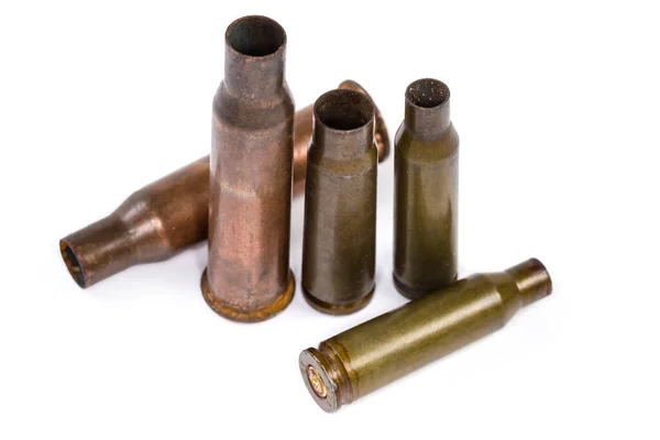 Spent Cartridge Cases Assault Rifles Submachine Guns Different Caliber Close — Stock Photo, Image