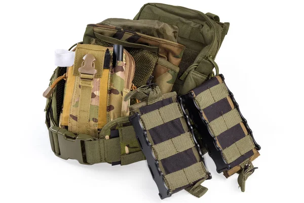 Textile Military Tactical Belt Pouches Various Purposes Fasten Unloading Vest — Stock Photo, Image