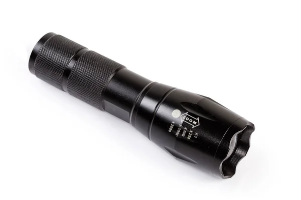 Moderne Taktische Elektrische Led Taschenlampe Schwarzem Geriffeltem Metallgehäuse Mit Zoomen — Stockfoto