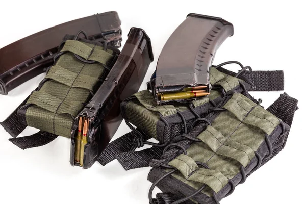 Textile Military Tactical Pouches Cartridge Magazines Fasten Combat Unloading Vest — Stock Photo, Image