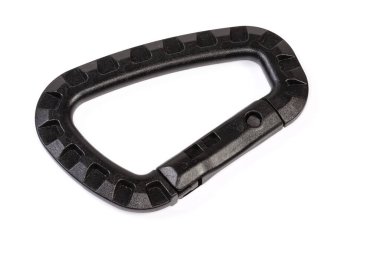 Beyaz arka planda küçük siyah güçlü plastik, kilitlenmeyen kanca.