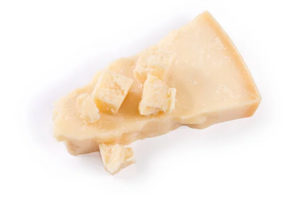 Sert Peynirin Düz Parçası Beyaz Arka Planda Birkaç Küçük Kırık — Stok fotoğraf