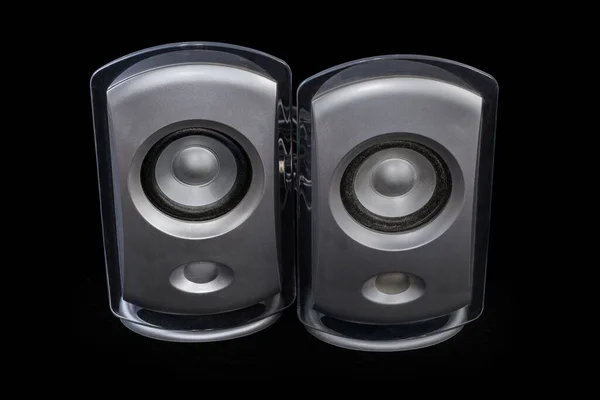 Pair Small Home Two Way Loudspeaker Systems Silvery Plastic Housings — Stockfoto