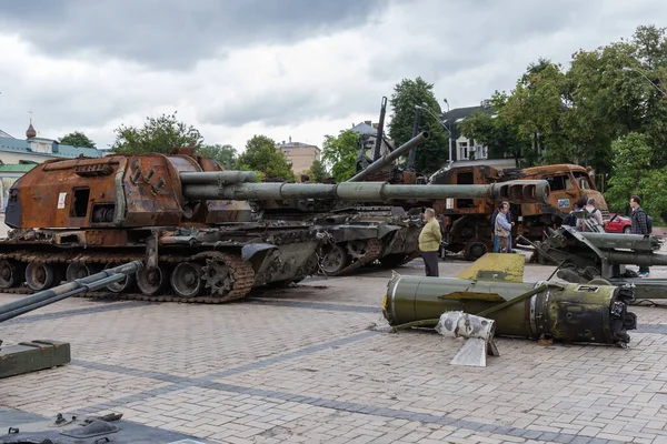 Kyiv Ukraine Juin 2022 Exposition Matériel Militaire Russe Détruit Pendant — Photo