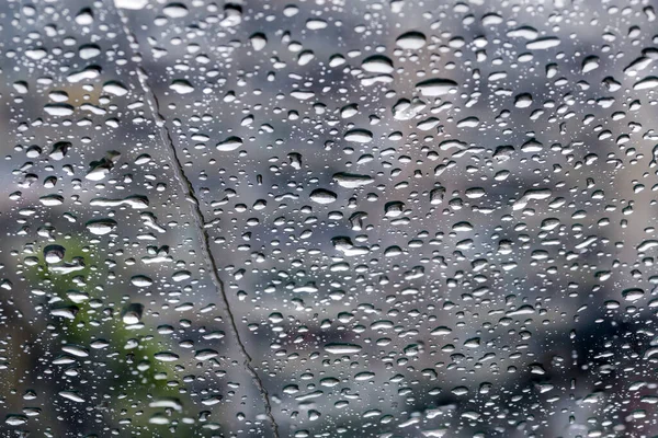Wet Car Windshield Covered Water Flowing Streams Drops Different Sizes — Photo