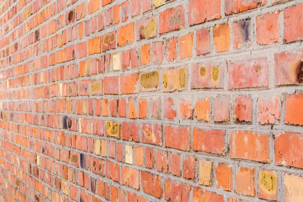 Fragment Old Rough Wall Built Red Yellow Bricks Spots View — Fotografia de Stock