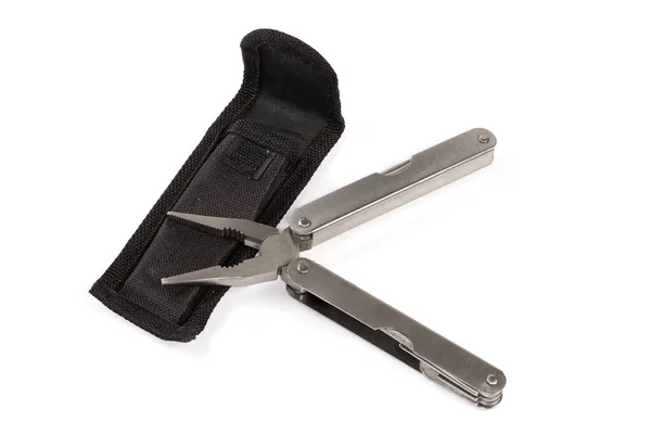 Open Multi Tool Metal Handles His Open Case White Background — 스톡 사진
