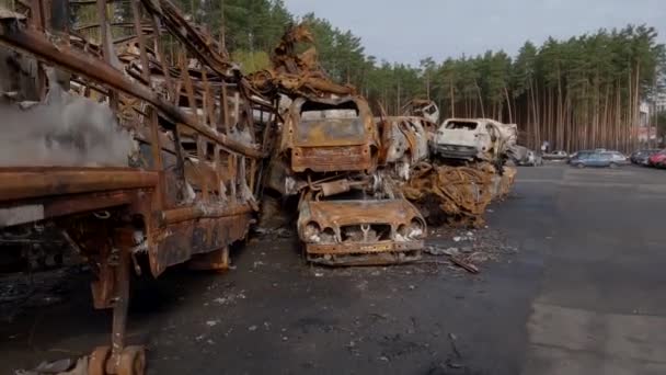 Irpin Ukraine April 2022 Remains Civil Cars Which Shot Burned — Stockvideo
