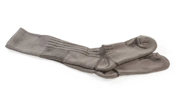 Pair Gray Thick High Length Military Boot Socks White Background — ストック写真