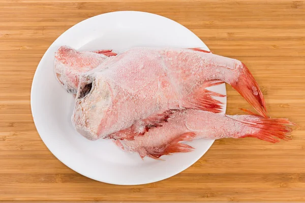 Frozen Headless Gutted Carcasses Redfish Also Known Ocean Perch Covered — Stok fotoğraf