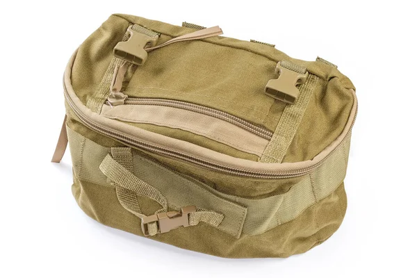 Textile Military Tactical Pouch Green Brown Protective Color White Background — Fotografia de Stock