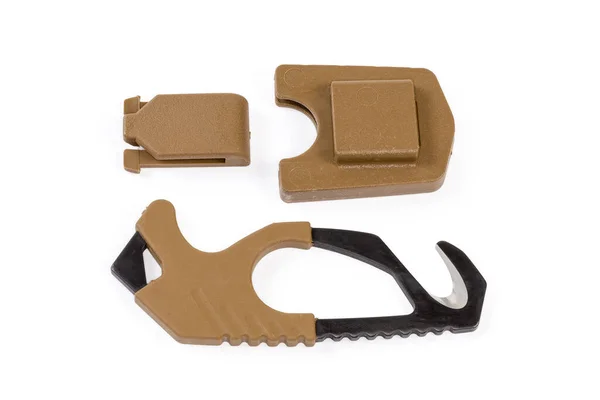 Special Hook Knife Strap Cutter Its Plastic Scabbard Top View — Stockfoto