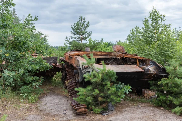 Russian Burned Rusty Tracked Infantry Fighting Vehicle Destroyed Russian Invasion —  Fotos de Stock