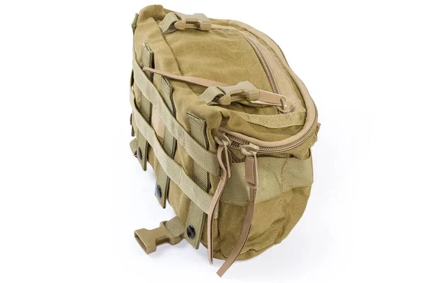 Textile Military Tactical Pouch Green Brown Protective Color White Background —  Fotos de Stock