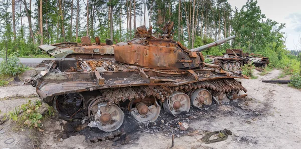 Remains Russian Tanks Infantry Fighting Vehicles Destroyed Burned Russian Invasion ストック写真