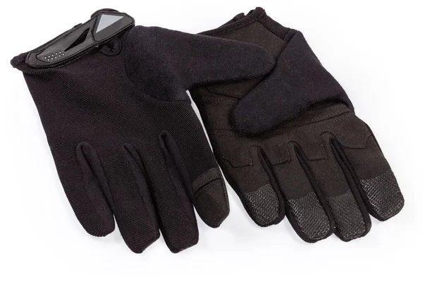 Pair Black Tactical Military Gloves Made Textile Synthetic Leathern White — Foto de Stock