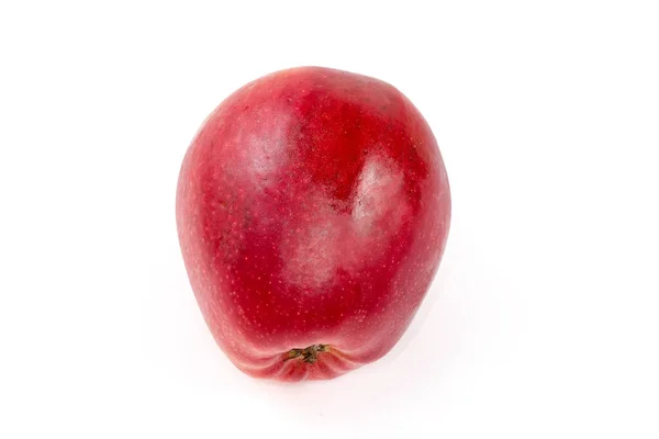 One Whole Ripe Red Apple Covered Dew Drops White Background — Fotografia de Stock
