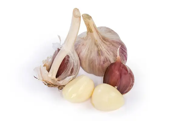 Whole Head Purple Garlic One Clove Husk Cloves Peeled Husk — Fotografia de Stock