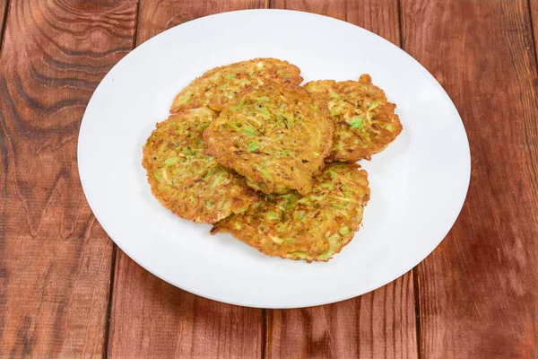 Fried Small Thick Savory Pancakes Made Grated Vegetable Marrows White — Stockfoto