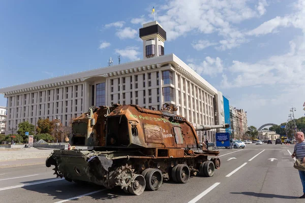 Kyiv Ukraine August 2022 Exposition Russian Military Equipment Destroyed Russian — Stok fotoğraf