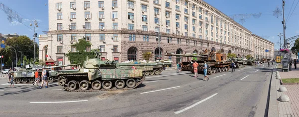 Kyiv Ukraine August 2022 Exposition Russian Military Equipment Destroyed Hostilities — Foto Stock