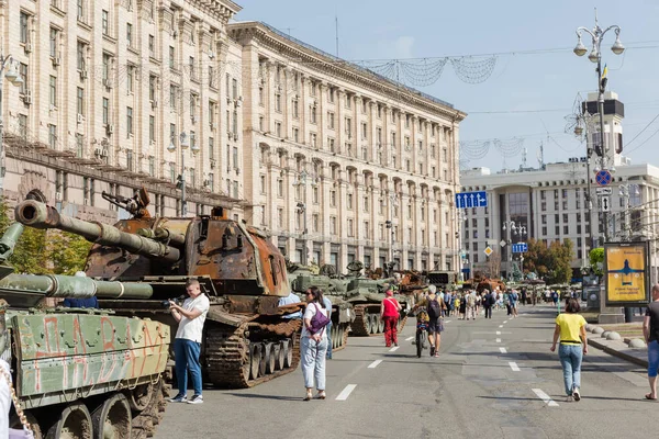 Kyiv Ukraine August 2022 Exposition Russian Military Equipment Destroyed Hostilities — 图库照片