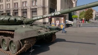 Russian tank destroyed in invasion of Ukraine, exposition, Kyiv, 2022