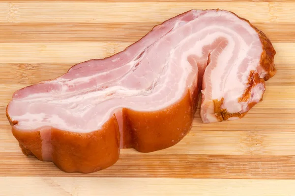 Piece Boiled Smoked Pork Belly Skin Wooden Bamboo Cutting Board — Stockfoto