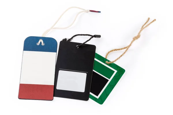 Blank Clothing Swing Tags Form Red Blue Green Black Carton — Fotografia de Stock