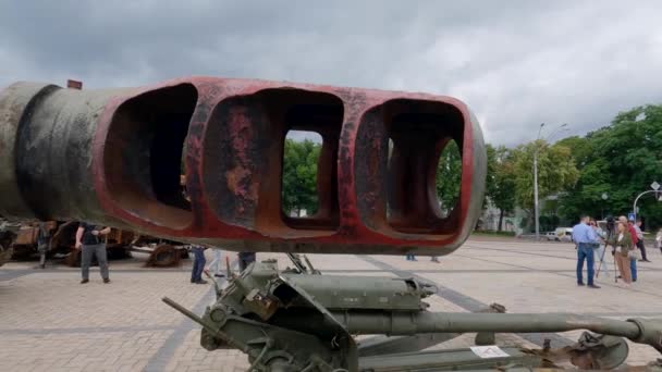 Howitzer Autopropulsionado Russo Destruído Ucrânia Exposição Kiev 2022 — Vídeo de Stock